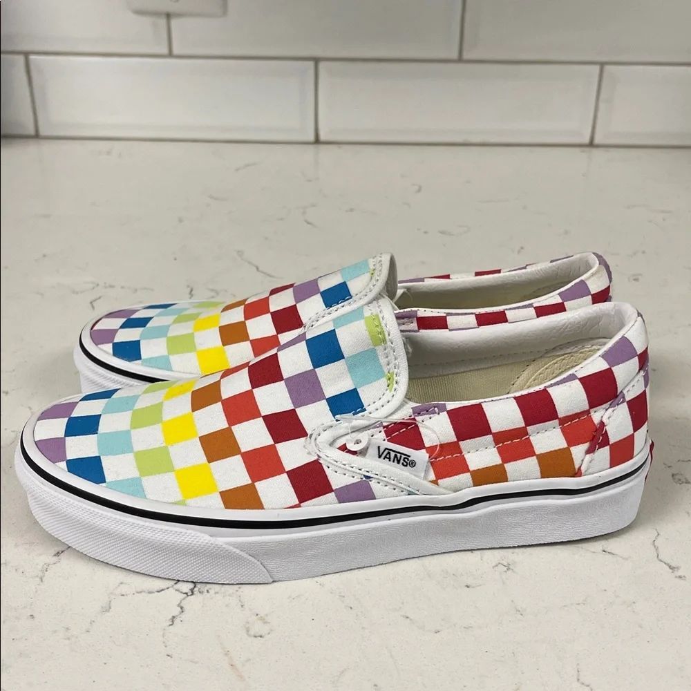 Vans Slip-On Rainbow Checkerboard Colorful Sneakers Unisex Women’s 6.5 Men’s 4 - Picture 11 of 17